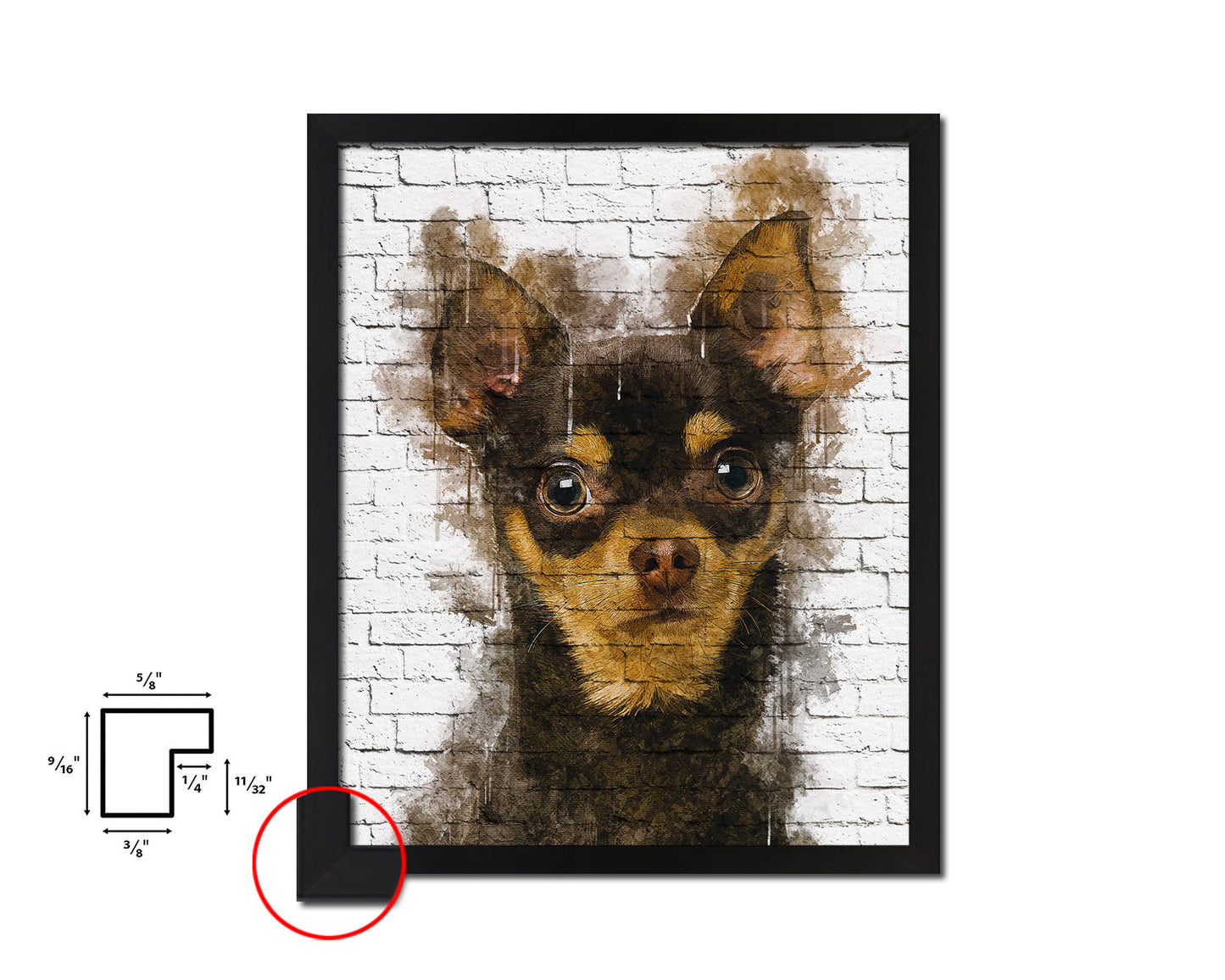 Chihuahua 9 months Dog Puppy Portrait Framed Print Pet Watercolor Wall Decor Art Gifts