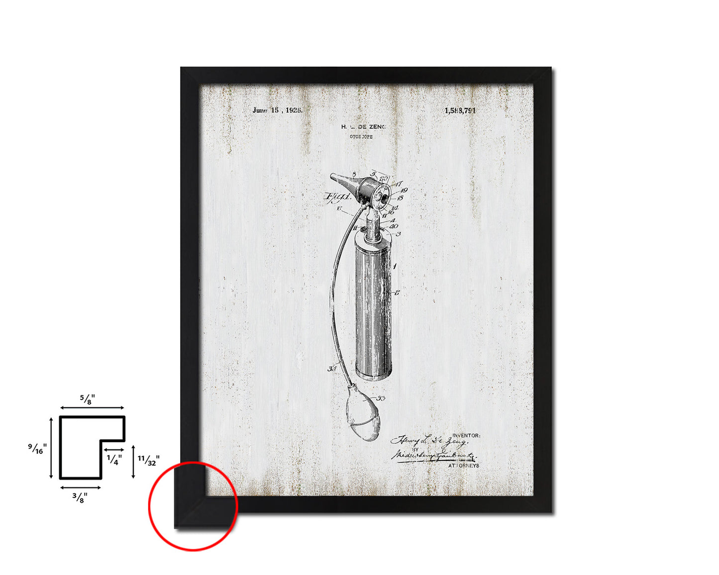 Tools Otoscope Doctor Vintage Patent Artwork Black Frame Print Gifts