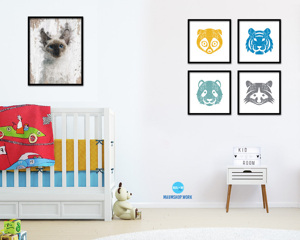 Thai Kitten Cat Kitten Portrait Framed Print Pet Home Decor Custom Watercolor Wall Art Gifts