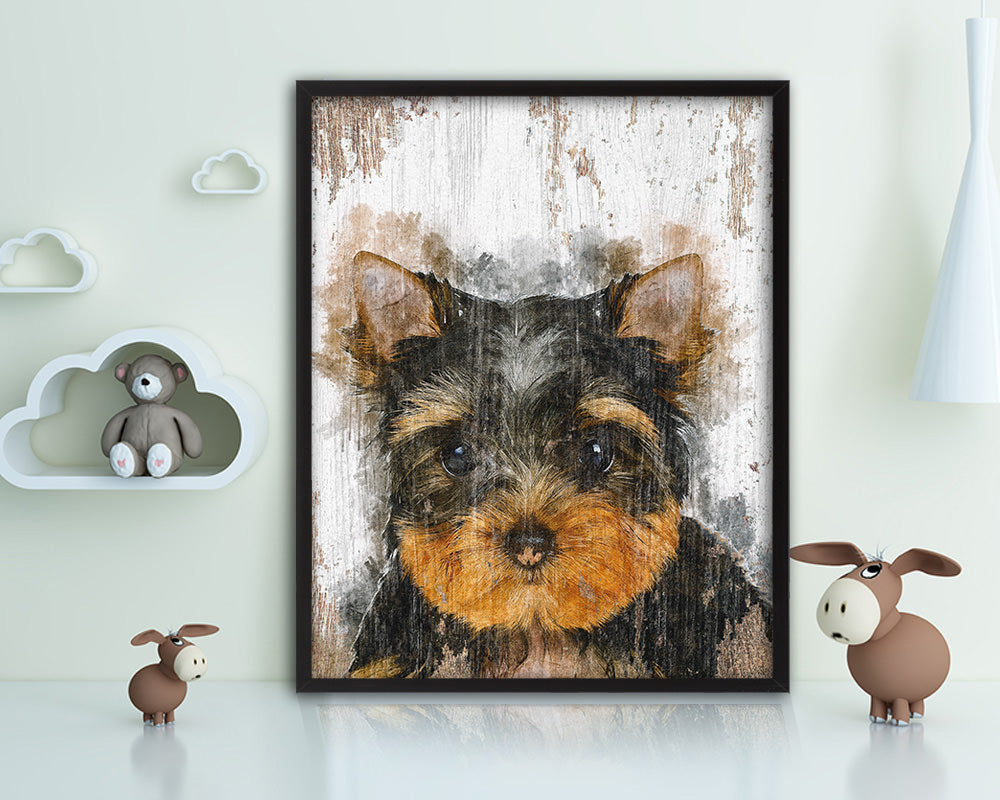 Yorkshire Terrier Dog Puppy Portrait Framed Print Pet Watercolor Wall Decor Art Gifts