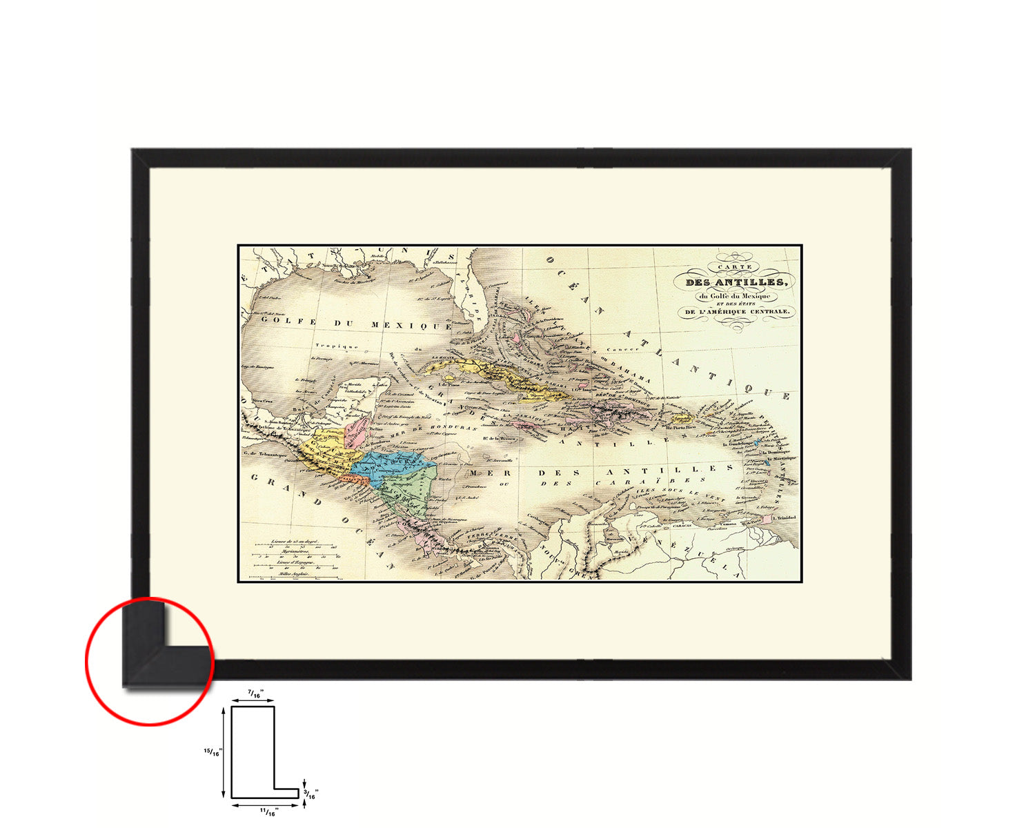 West Indies Caribbean 1870 Old Map Framed Print Art Wall Decor Gifts