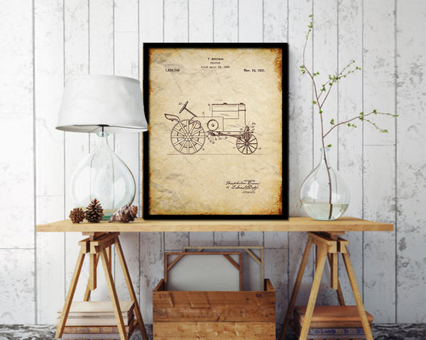Tractor Home Vintage Patent Artwork Walnut Frame Print Wall Art Decor Gifts