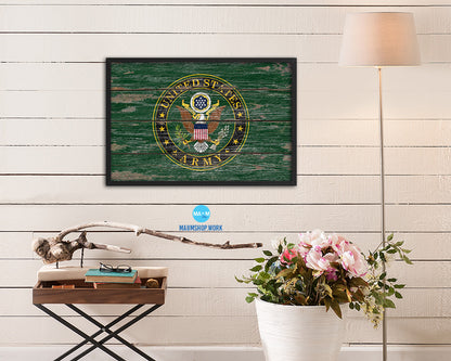 US Army House Wood Rustic Flag Wood Framed Print Wall Art Decor Gifts