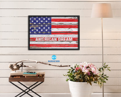 American Dream Campaign Wood Rustic Flag Wood Framed Print Wall Art Decor Gifts