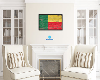 Benin Country Wood Rustic National Flag Wood Framed Print Wall Art Decor Gifts