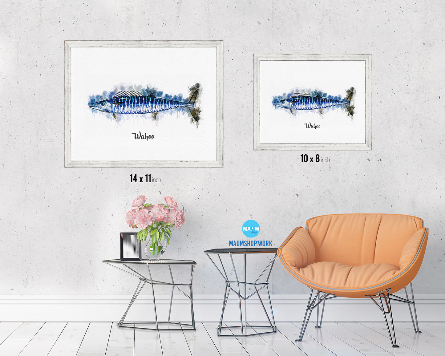 Wahoo Fish Framed Prints Modern Restaurant Sushi Bar Watercolor Wall Art Decor