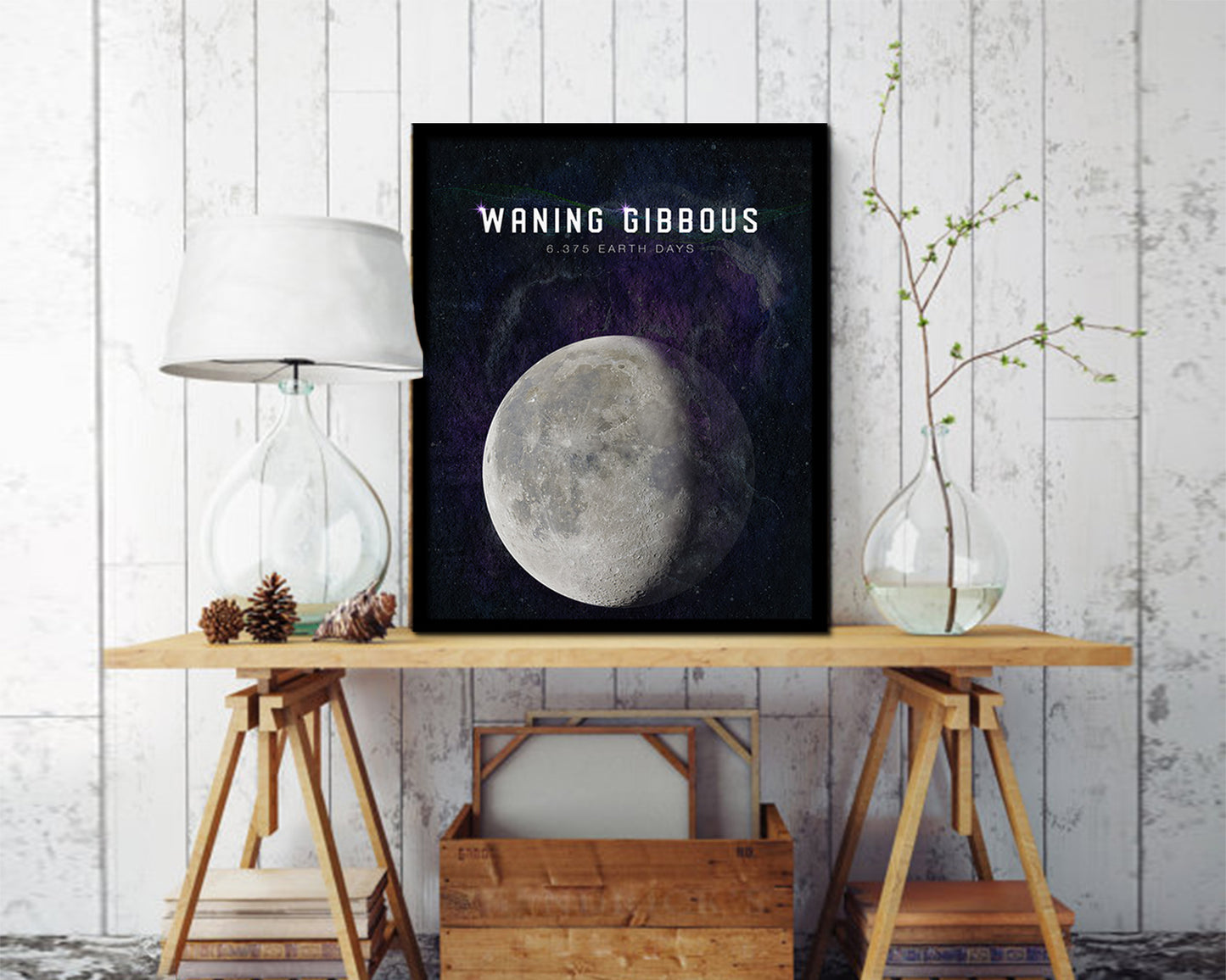 Waning Gibbous Lunar Phases Length of Year Moon Watercolor Nursery Framed Prints Wall Art Gift