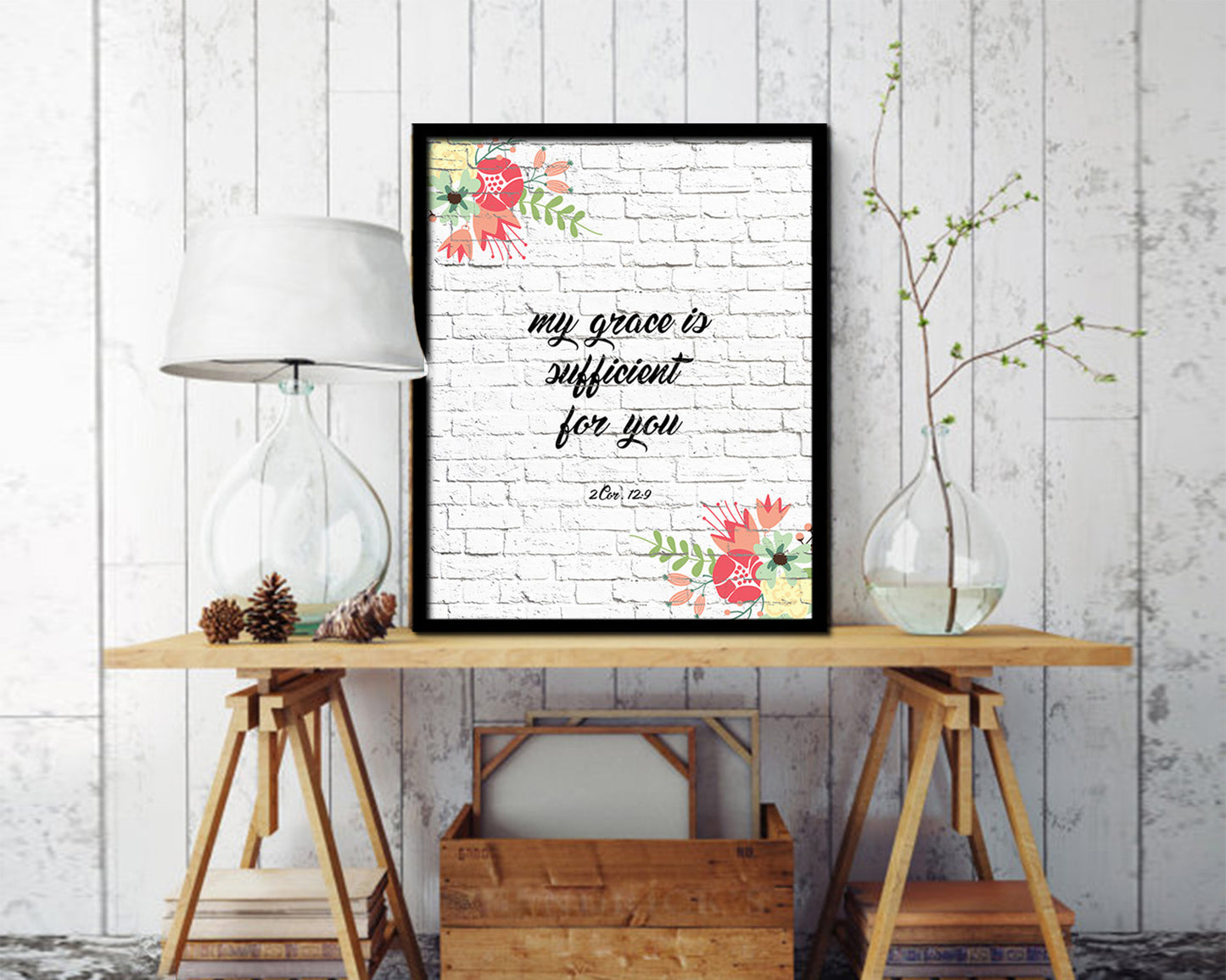 My grace is sufficient for you, 2 Corinthians 12:9 Quote Framed Print Home Decor Wall Art Gifts