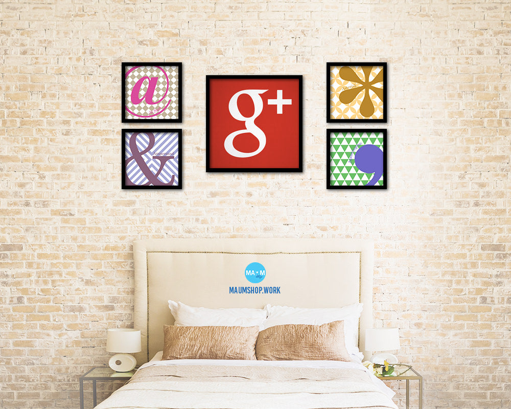 Google Plus Social Media Symbol Icons logo Wood Framed Print Home Decor Wall Art Gifts