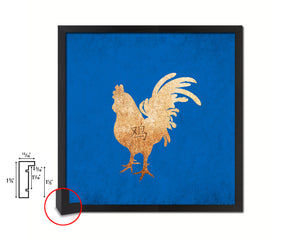 Rooster Chinese Zodiac Character Wood Framed Print Wall Art Decor Gifts, Blue