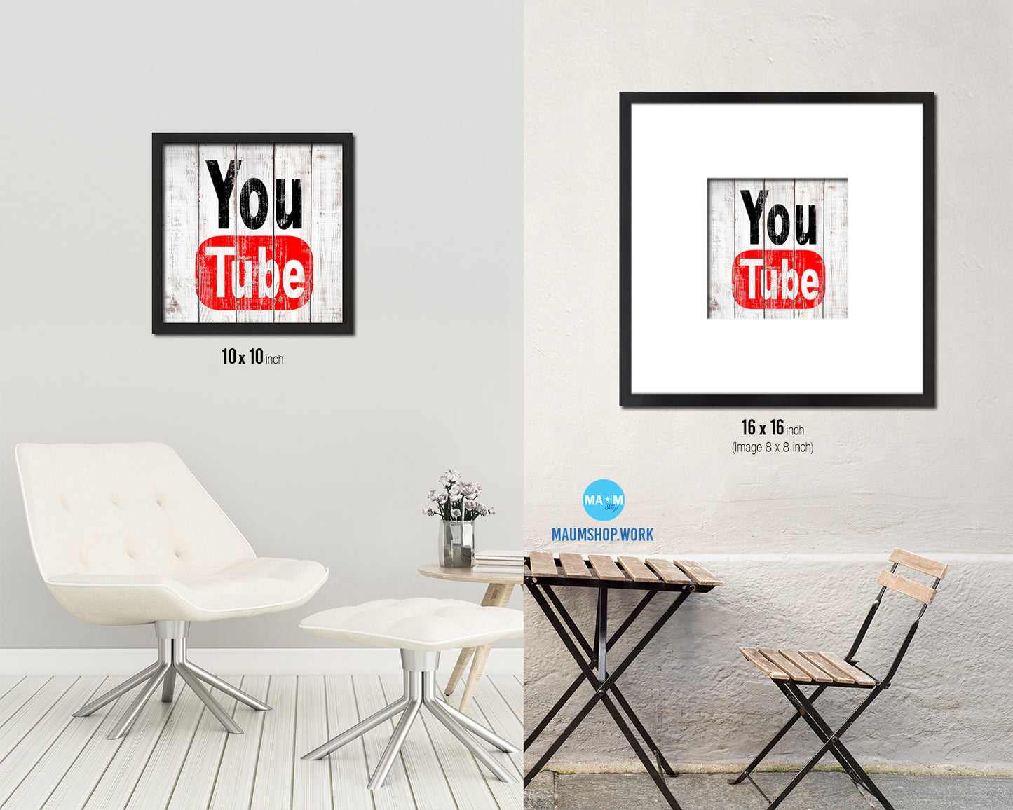 Youtube Social Media Symbol Icons logo Framed Print Shabby Chic Home Decor Wall Art Gifts