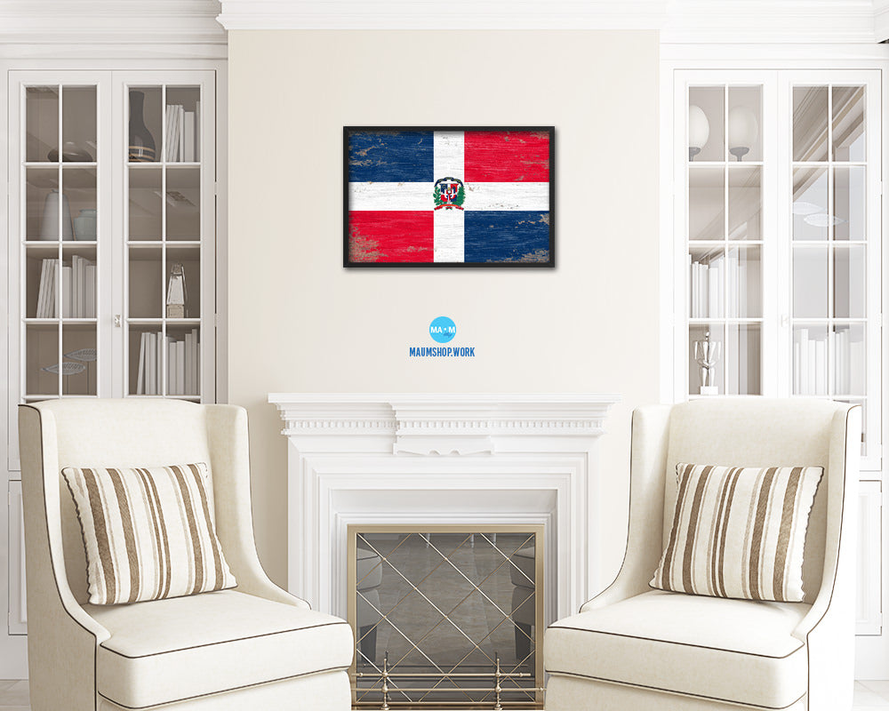 Dominican Republic Shabby Chic Country Flag Wood Framed Print Wall Art Decor Gifts