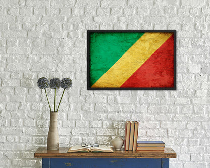 Congo Republic Country Vintage Flag Wood Framed Print Wall Art Decor Gifts