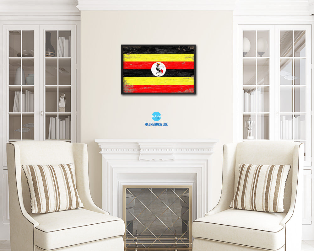 Uganda Shabby Chic Country Flag Wood Framed Print Wall Art Decor Gifts
