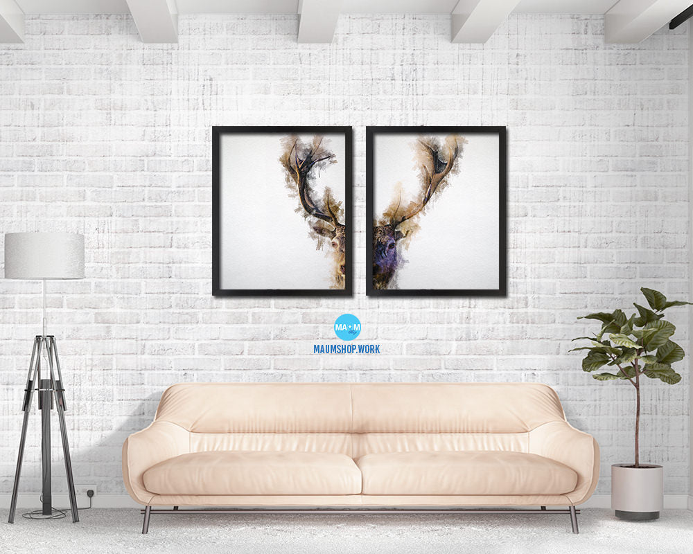 Horn Deer Animal Painting Print Framed Art Home Wall Decor Gifts