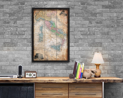 Italy Antique Map Wood Framed Print Art Wall Decor Gifts