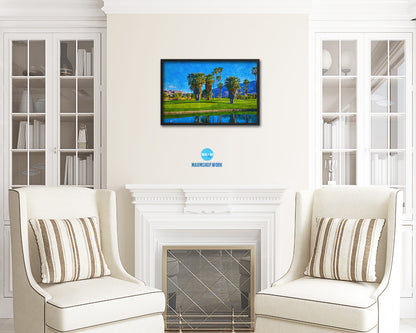 Palm Springs Golf Course, California Artwork Painting Print Art Wood Framed Wall Decor Gifts