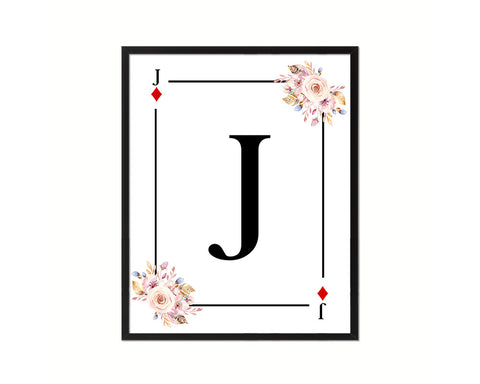 Letter J Personalized Boho Monogram Diamond Card Decks Framed Print Wall Art Decor Gifts