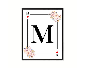 Letter M Personalized Boho Monogram Heart Playing Decks Framed Print Wall Art Decor Gifts