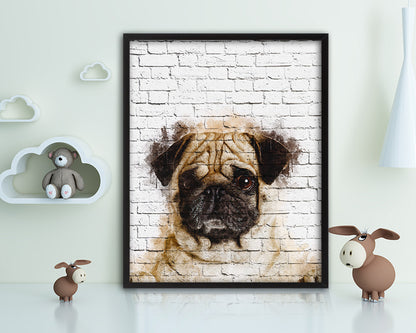 Pug Dog Puppy Portrait Framed Print Pet Watercolor Wall Decor Art Gifts