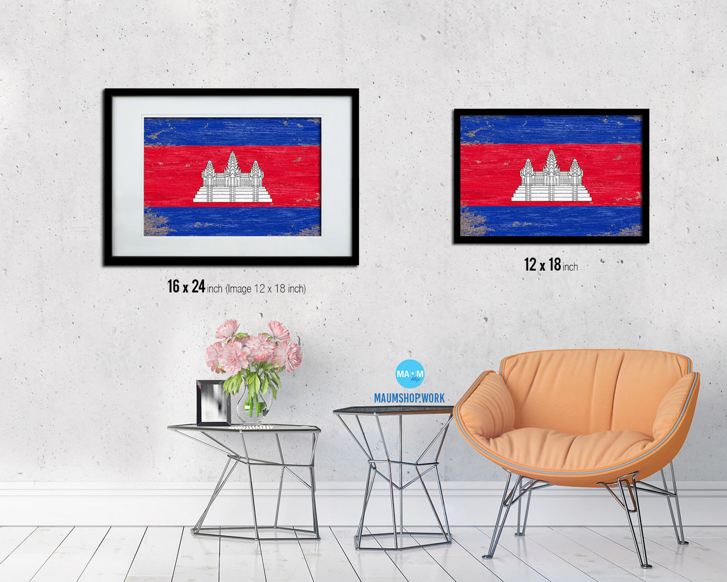 Cambodia Shabby Chic Country Flag Wood Framed Print Wall Art Decor Gifts