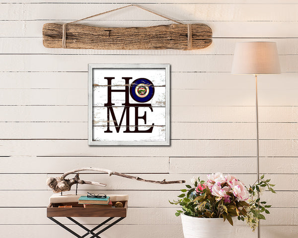 Minnesota State Flag Shabby Chic Home Decor White Wash Wood Frame Wall Art Prints Gift