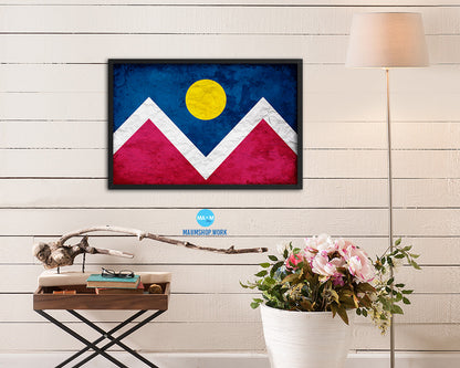 Denver City Colorado State Vintage Flag Wood Framed Prints Decor Wall Art Gifts
