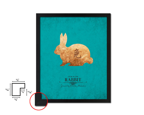 Rabbit Chinese Zodiac Character Black Framed Art Paper Print Wall Art Decor Gifts, Aqua