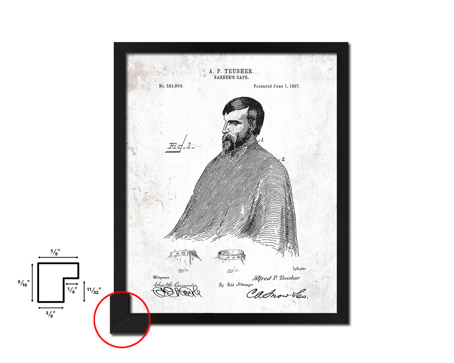 Barber's Cape Barbershop Vintage Patent Artwork Black Frame Print Wall Art Decor Gifts