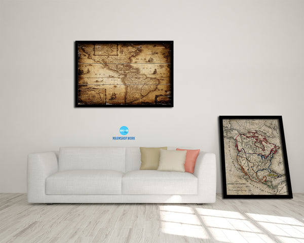 America 1690 Antique Map Framed Print Art Wall Decor Gifts
