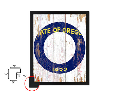 Oregon State Initial Flag Wood Framed Paper Print Decor Wall Art Gifts, Beach