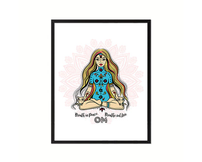 Breath in peace, Breathe out love Yoga Wood Framed Print Wall Decor Art Gifts