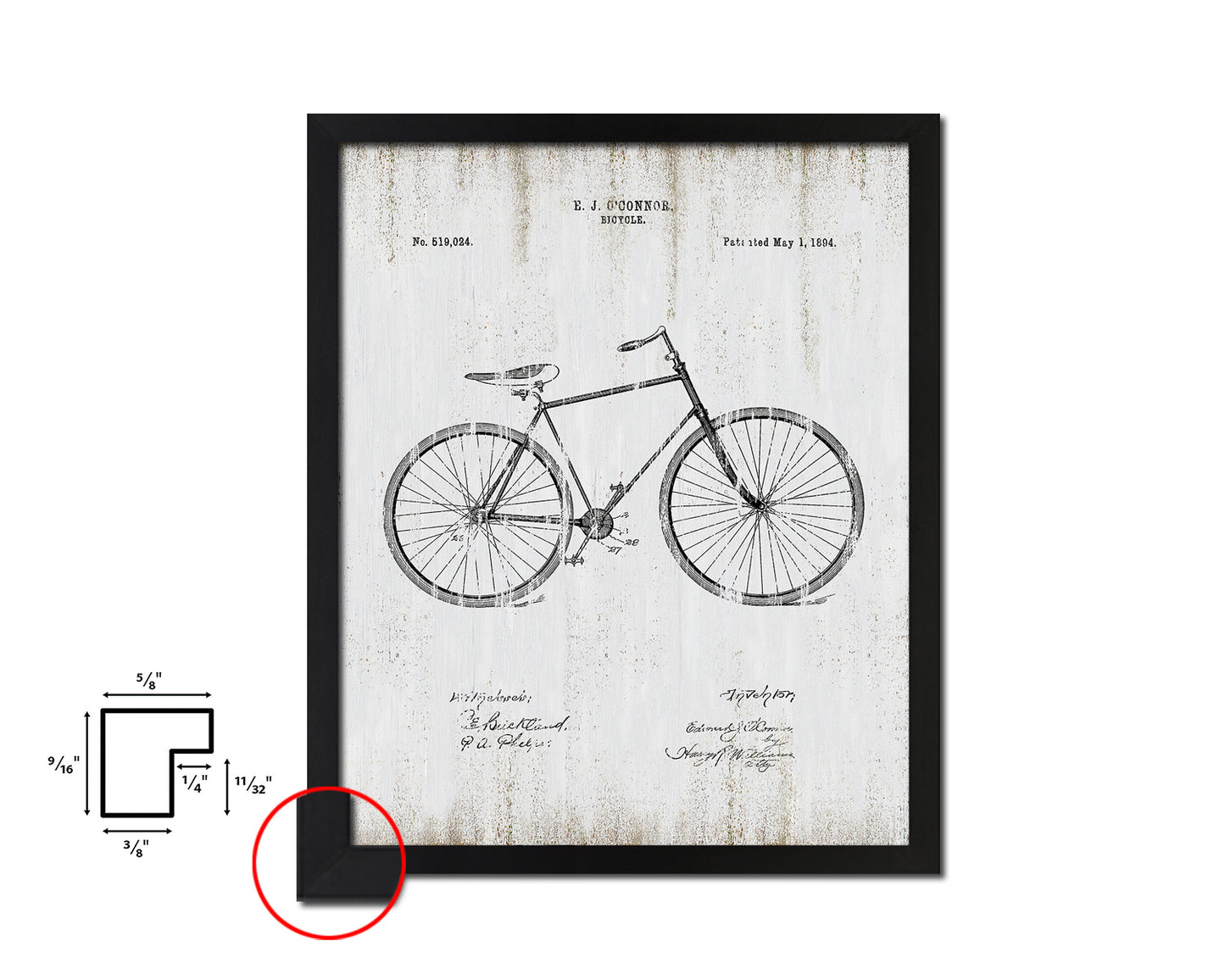 Vehicle Bicycle Vintage Patent Artwork Black Frame Print Wall Art Decor Gifts
