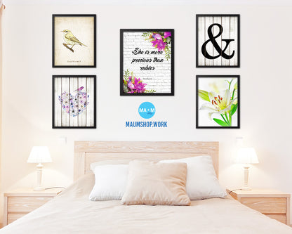 She is more precious than rubies, Proverbs 3:5 Quote Framed Print Home Decor Wall Art Gifts