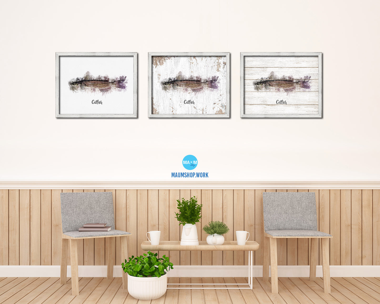 Catfish Fish Framed Prints Modern Restaurant Sushi Bar Watercolor Wall Art Decor