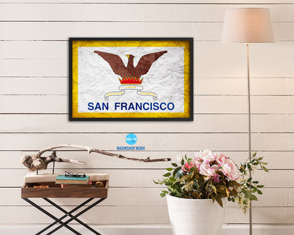 San Francisco City San Francisco State Vintage Flag Wood Framed Prints Decor Wall Art Gifts