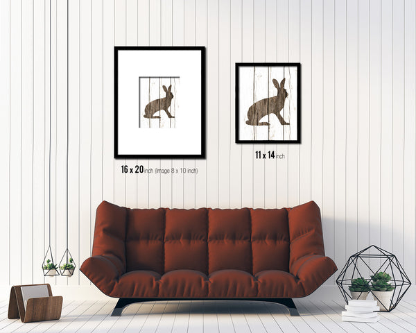 Rabbit Silhouette Animals Painting Print Wood Framed Art Wall Decor Gifts