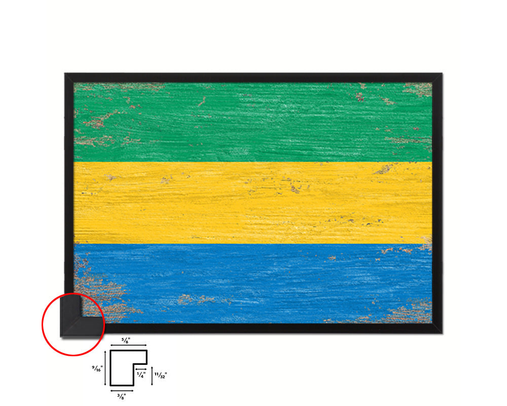 Gabon Shabby Chic Country Flag Wood Framed Print Wall Art Decor Gifts
