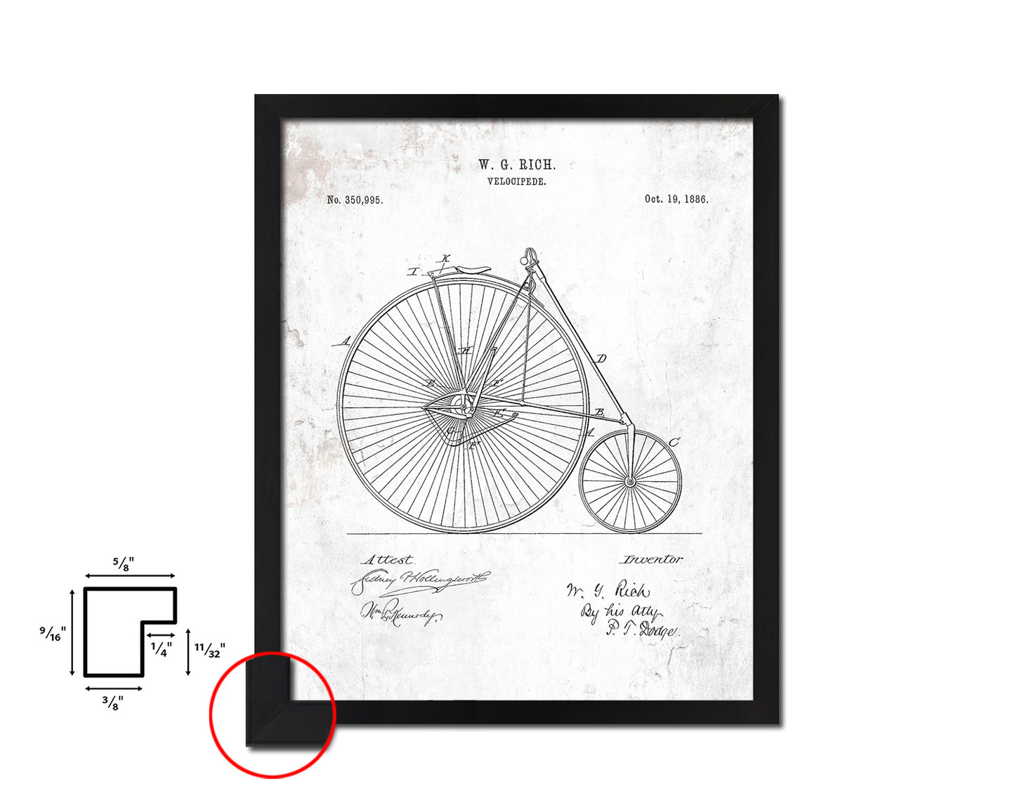 Velocipede Bicycle Vintage Patent Artwork Black Frame Print Wall Art Decor Gifts