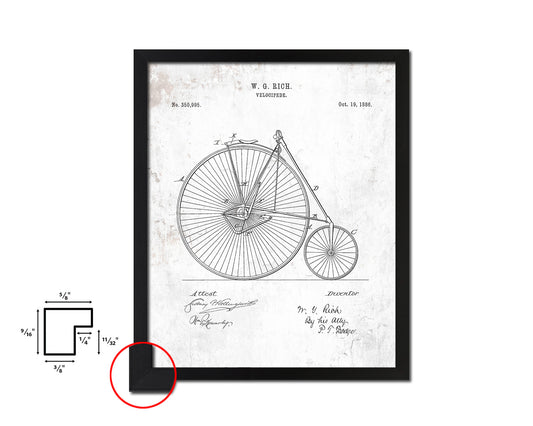 Velocipede Bicycle Vintage Patent Artwork Black Frame Print Wall Art Decor Gifts