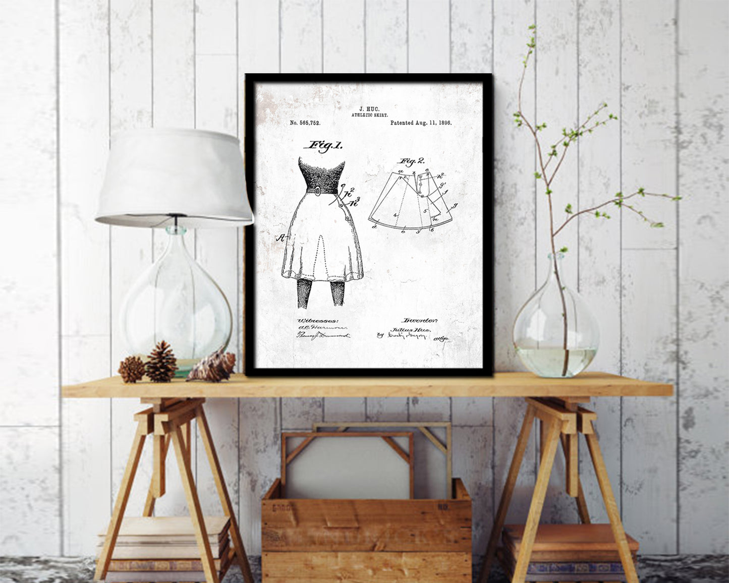 Athletic Skirt Dancer Vintage Patent Artwork Black Frame Print Wall Art Decor Gifts