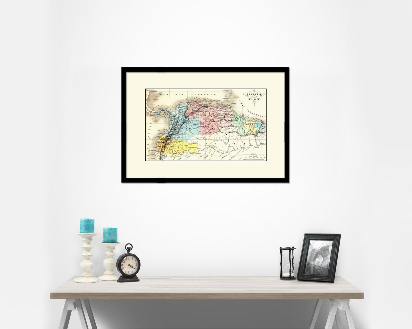 Colombia Venezuela Guyana Old Map Framed Print Art Wall Decor Gifts