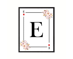 Letter E Personalized Boho Monogram Diamond Card Decks Framed Print Wall Art Decor Gifts