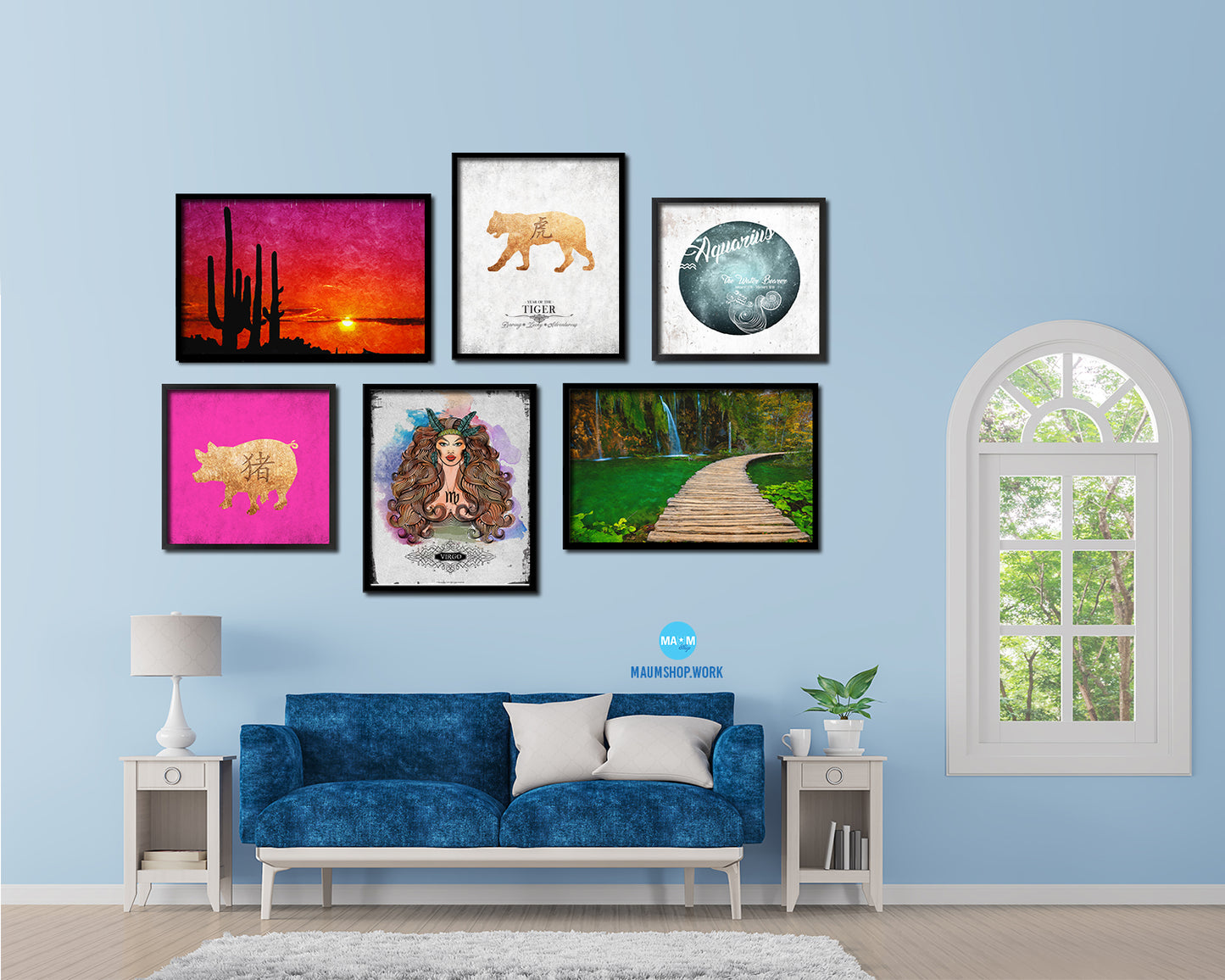 Tiger Chinese Zodiac Character Black Framed Art Paper Print Wall Art Decor Gifts, White