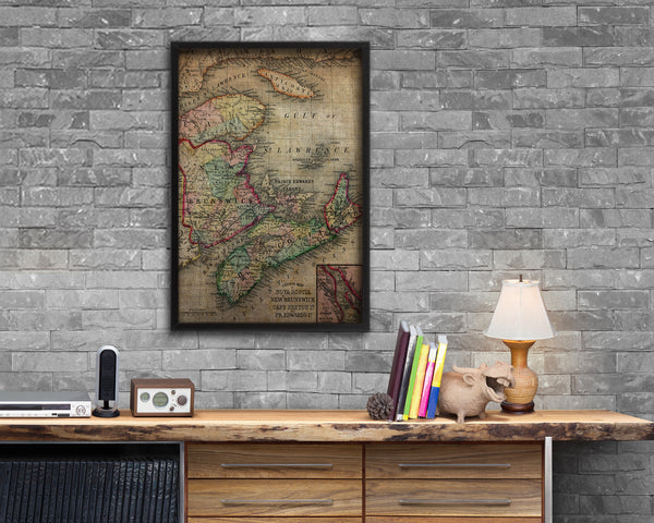 Nova Scotia New Brunswick Canada Vintage Map Wood Framed Print Art Wall Decor Gifts