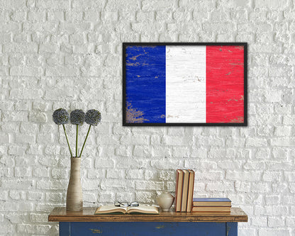 France Shabby Chic Country Flag Wood Framed Print Wall Art Decor Gifts