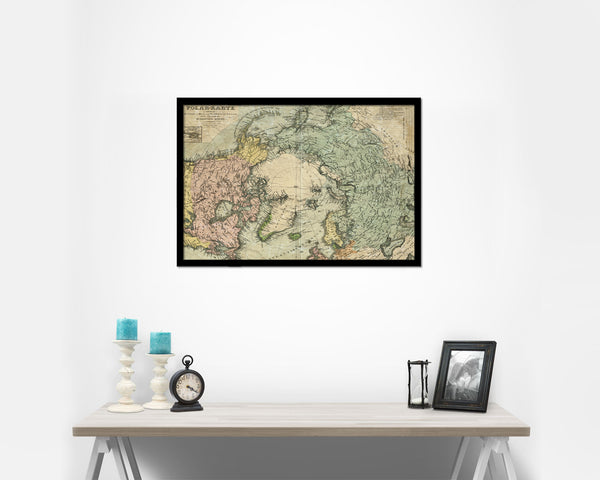 North Pole Stieler Historical Map Framed Print Art Wall Decor Gifts