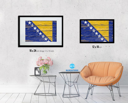 Bosnia Country Wood Rustic National Flag Wood Framed Print Wall Art Decor Gifts