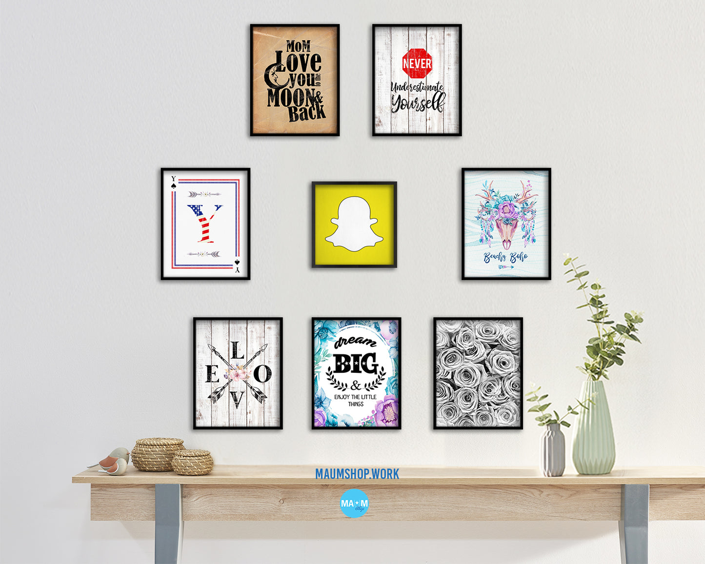 Snapchat Social Media Symbol Icons logo Wood Framed Print Home Decor Wall Art Gifts