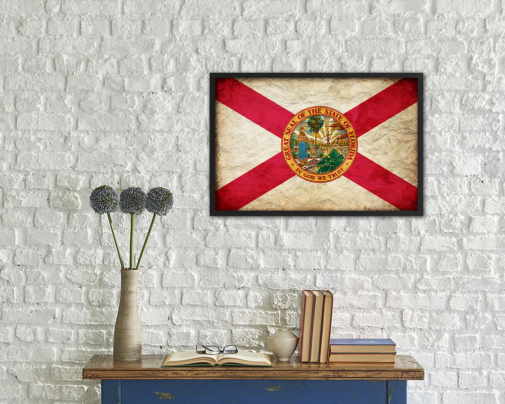 Florida State Vintage Flag Wood Framed Paper Print Wall Art Decor Gifts